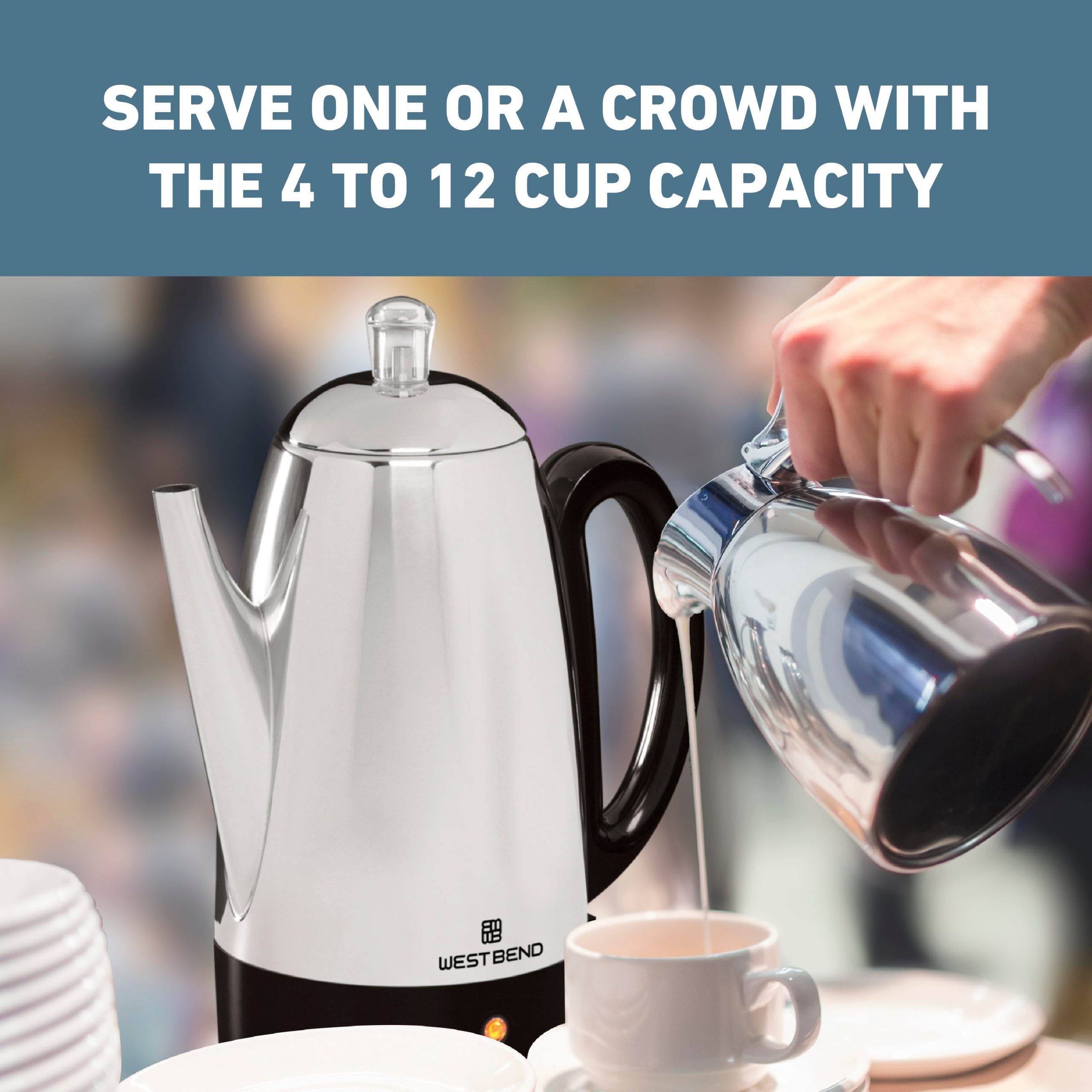 West Bend Classic Coffee Percolator with Cordless Serving, Ready-to-Serve Light - Image 2